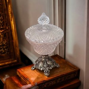 Vintage Diamond Point Glass Compote
